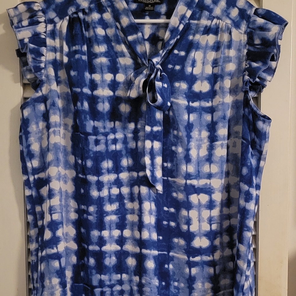 Blue Tie Dyed Striped Blouse 1X